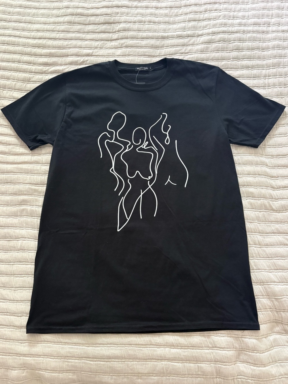 Nasty Gal Collection Nude Line Drawing Graphic Print T-Shirt Black Size L NWT